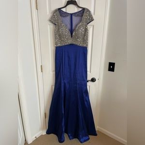 Royal blue beaded trumpet style formal gown, size XL